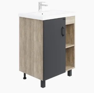 Тумба Onika ТИМБЕР 60.01 с умывальником Фостер-60, серый матовый/дуб с